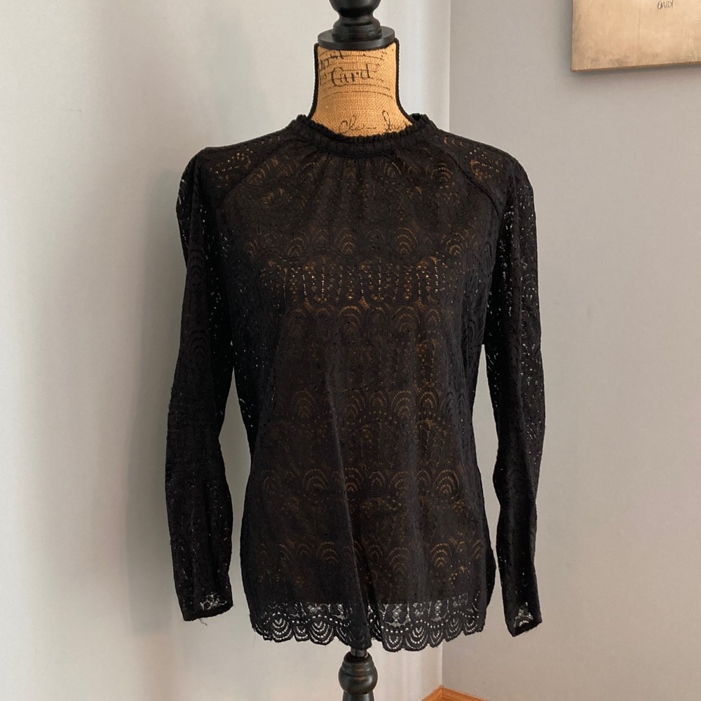 Gibson Black Lace Top Women Size 2X Puff Sleeve